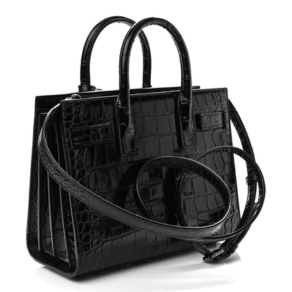 Saint Laurent Calfskin Crocodile Embossed Nano Sac De Jour Black 3 of 9