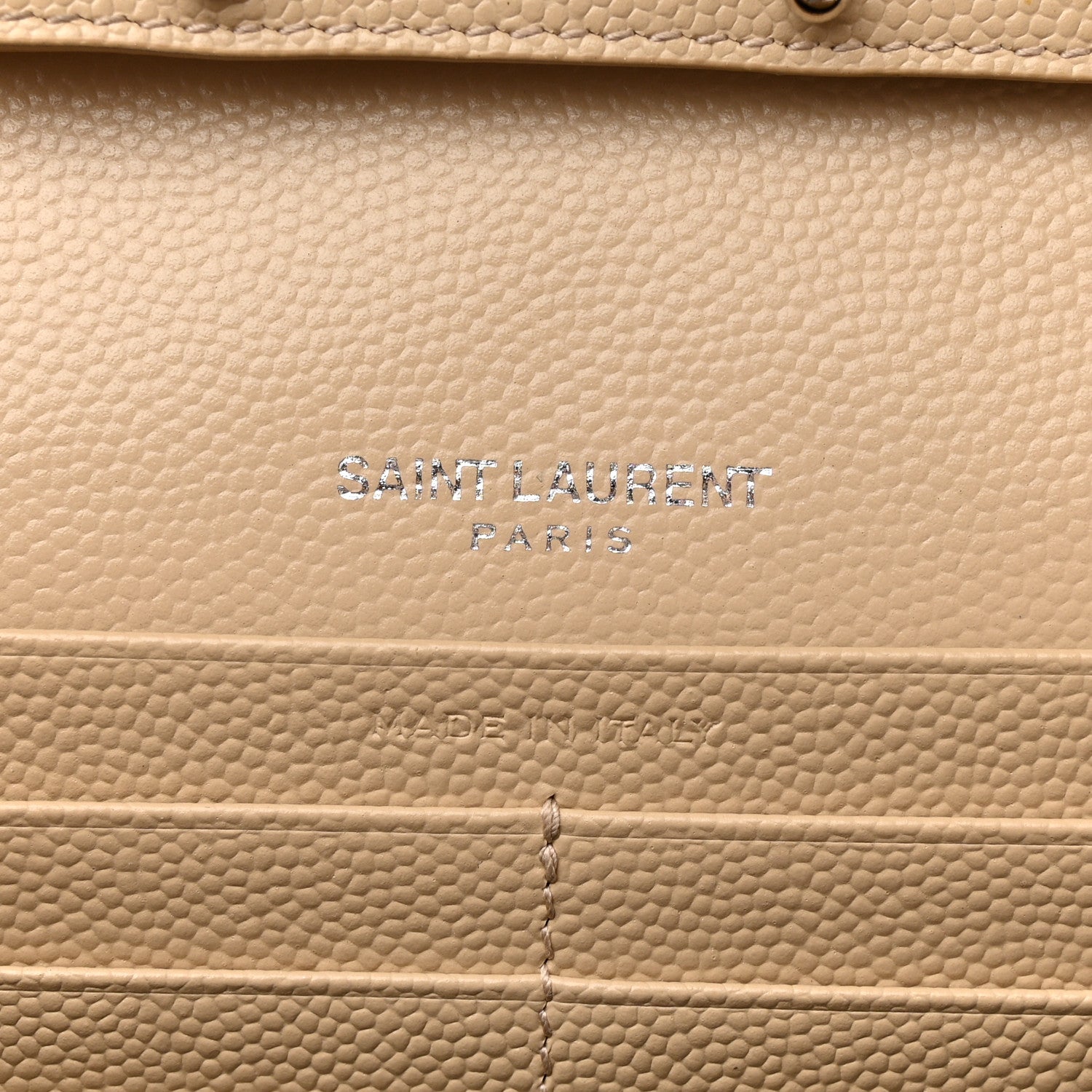 Saint Laurent Grain De Poudre Matelasse Chevron Monogram Chain Wallet Dark Beige 8 of 12