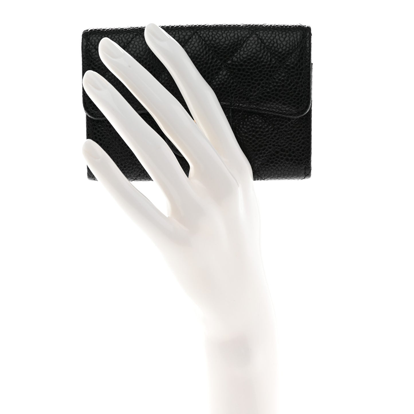 Caviar Quilted Flap Card Holder Wallet Black