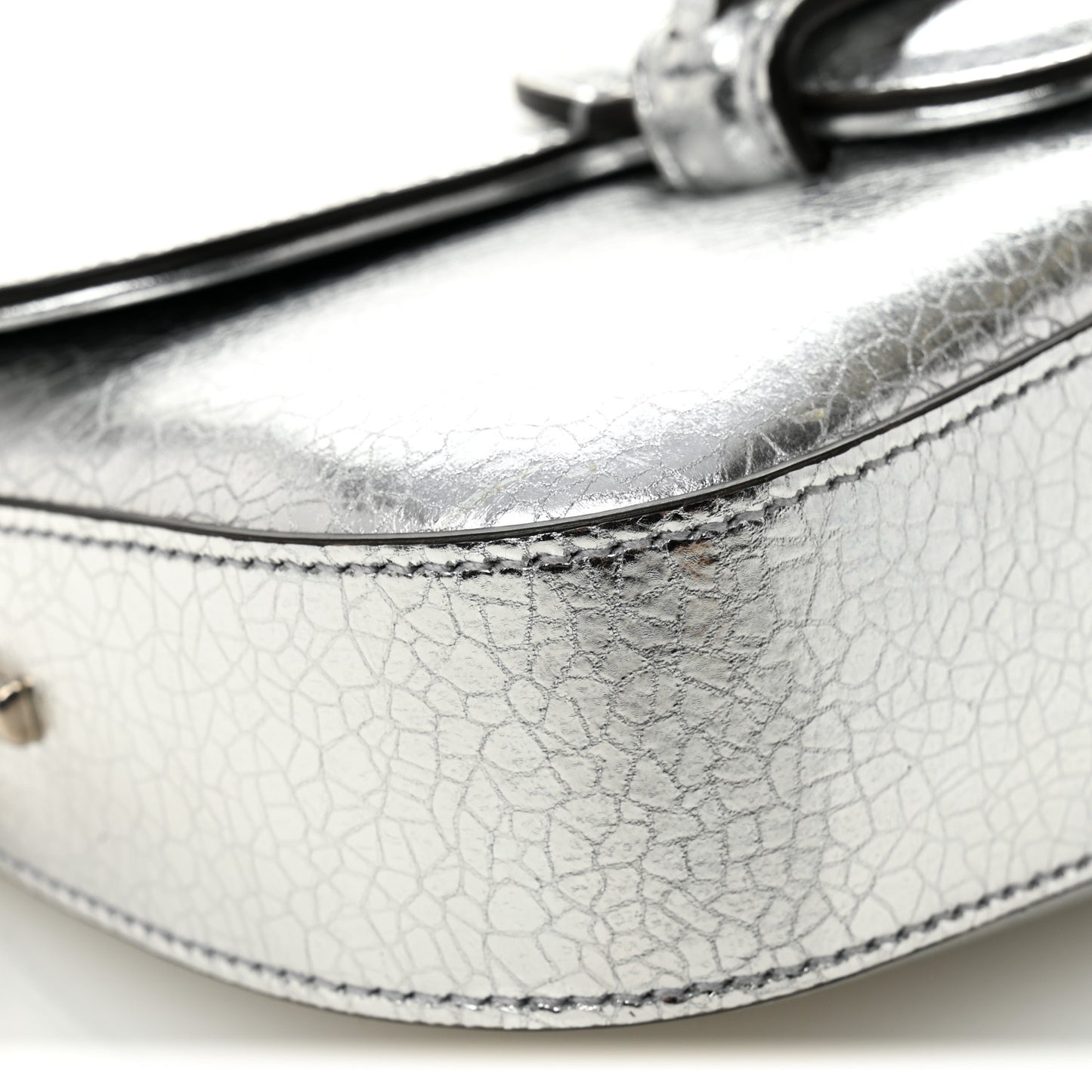 Metallic Demetra Small Horsebit 1955 Asymmetric Shoulder Bag Silver