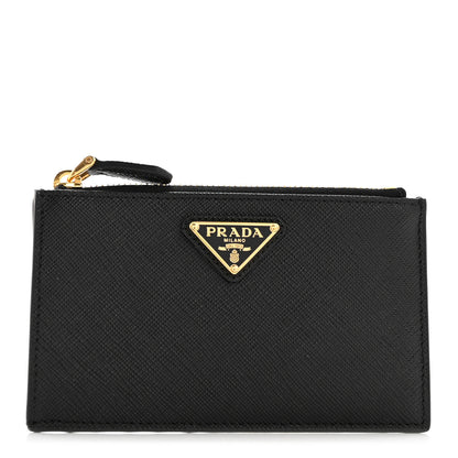 Prada Saffiano Triangle Zip Card Holder Black 1 of 7