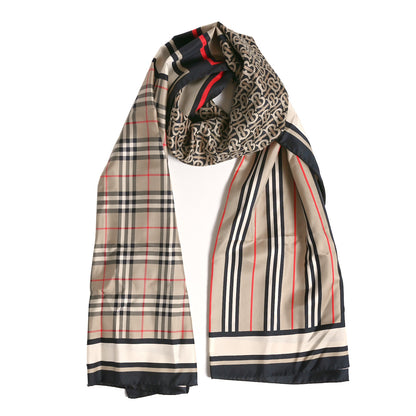 Burberry Silk Monogram Icon Stripe Check Print Scarf Archive Beige 1 of 4