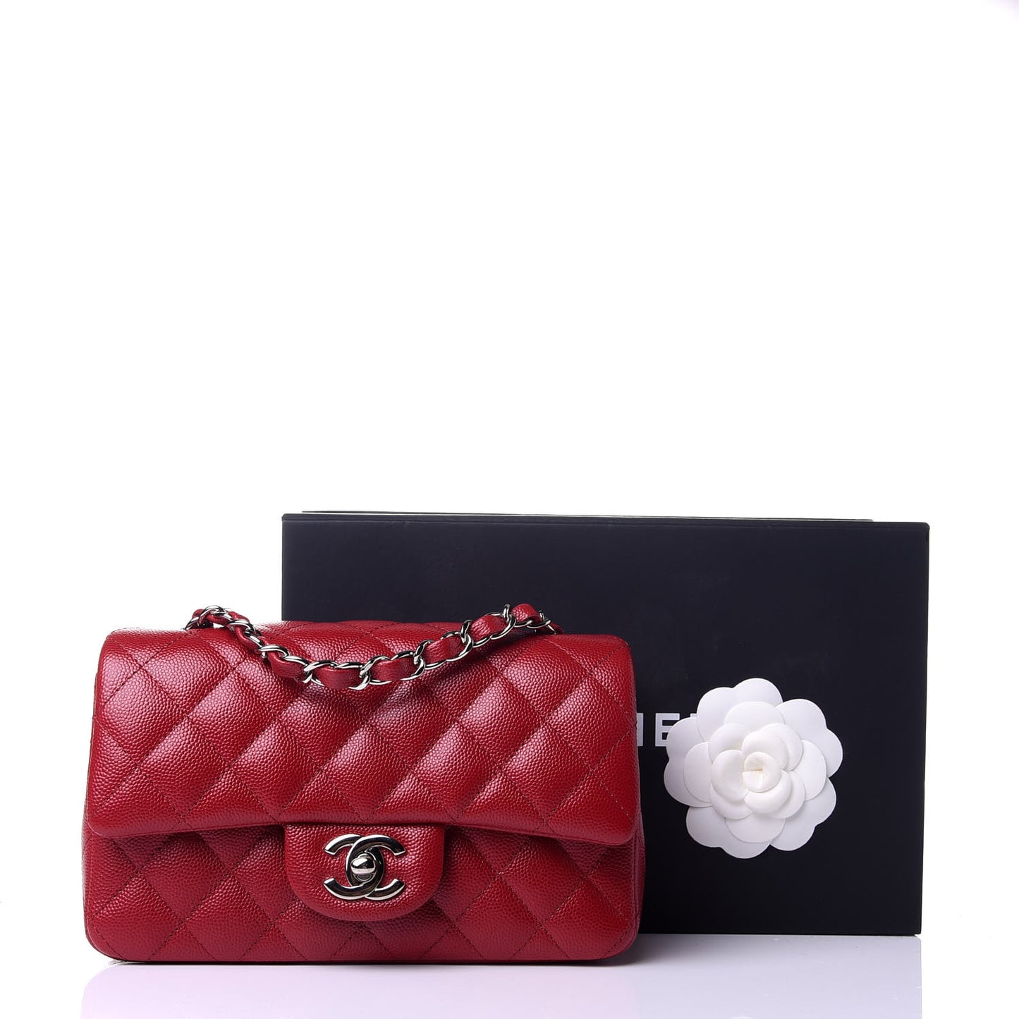 Caviar Quilted Mini Rectangular Flap Red