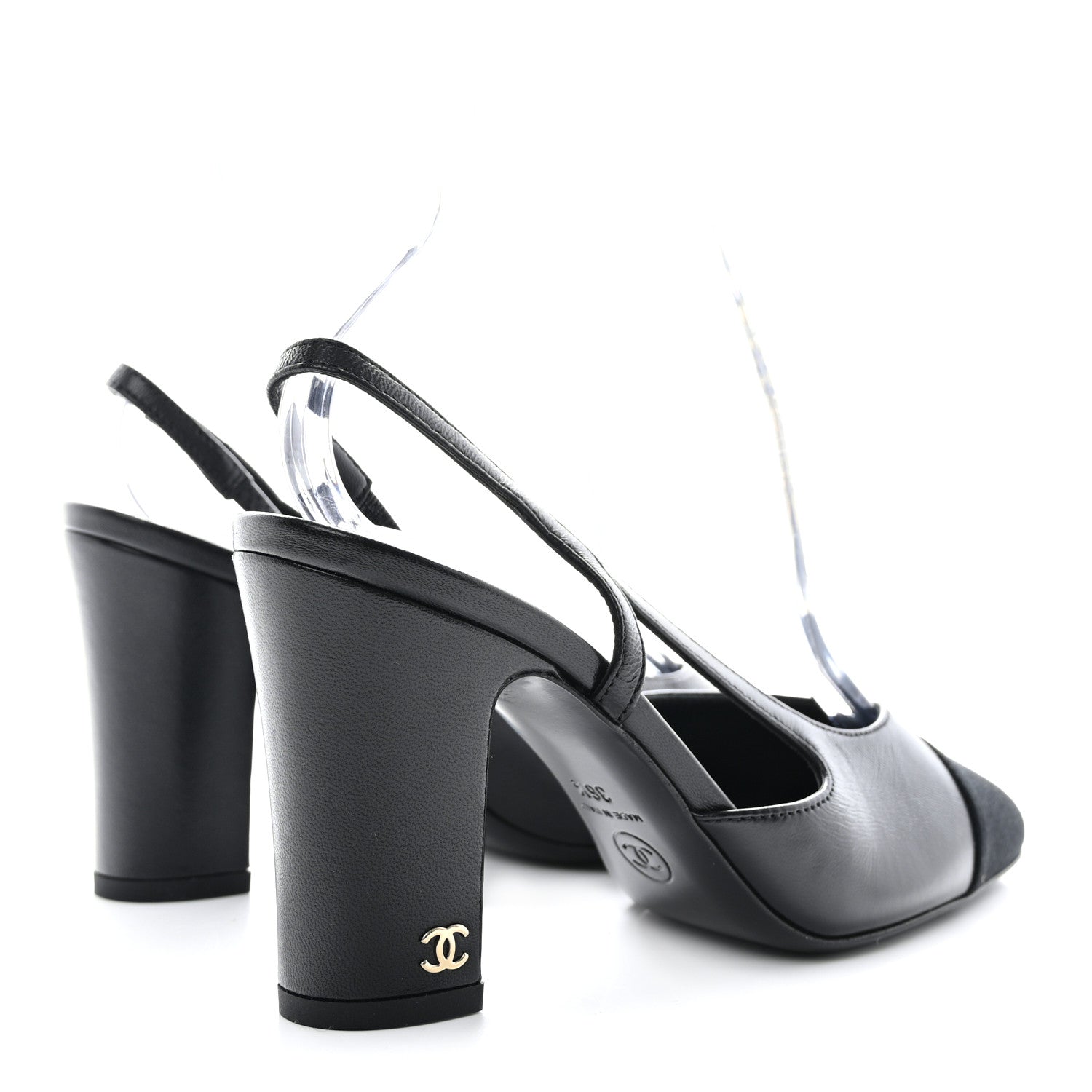 Chanel Lambskin Grosgrain Cap Toe CC Slingback Sandals 36.5 Black 4 of 9