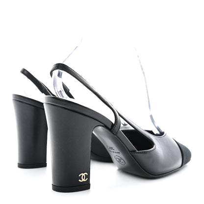 Chanel Lambskin Grosgrain Cap Toe CC Slingback Sandals 36.5 Black 4 of 9