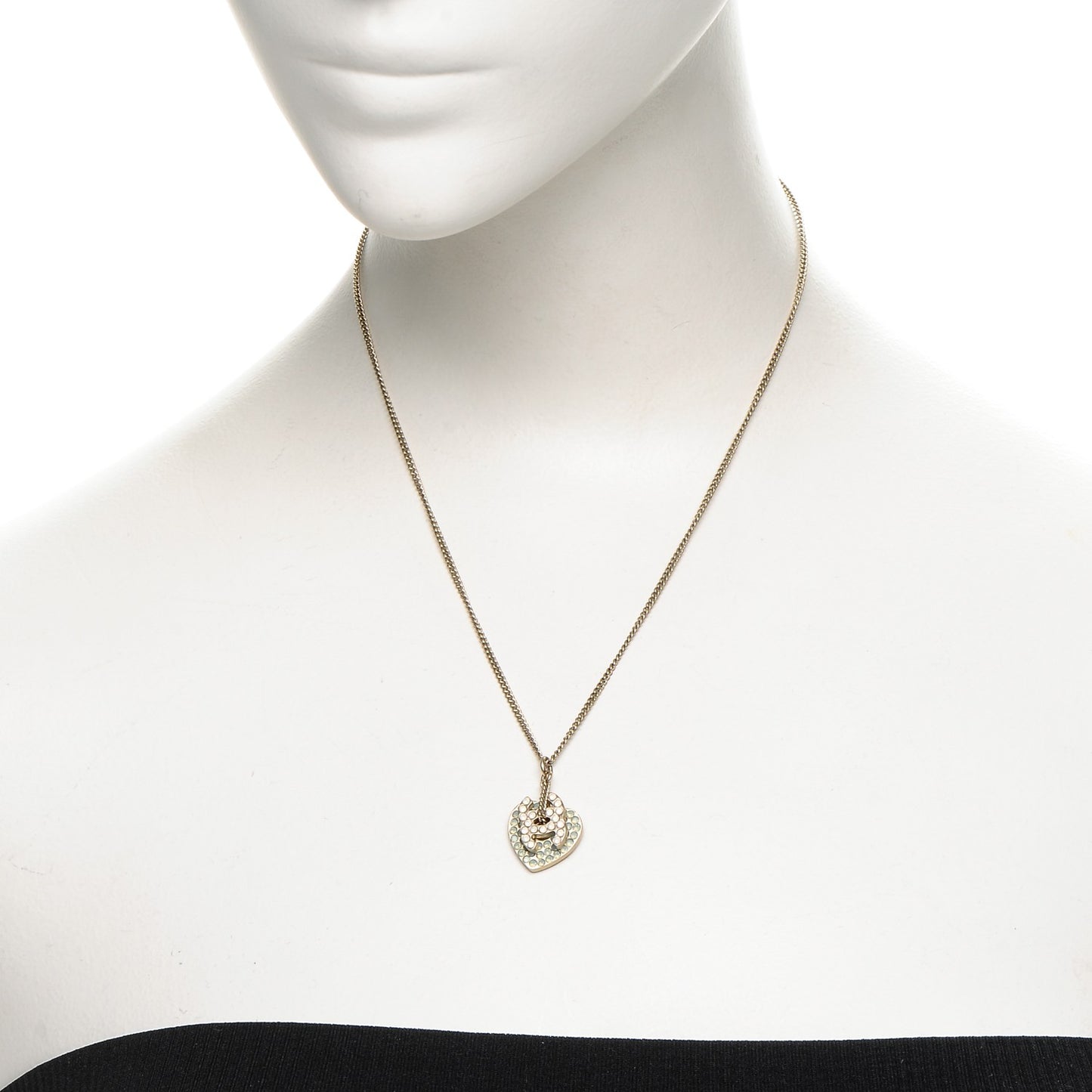 Crystal CC Heart Pendant Necklace Light Gold