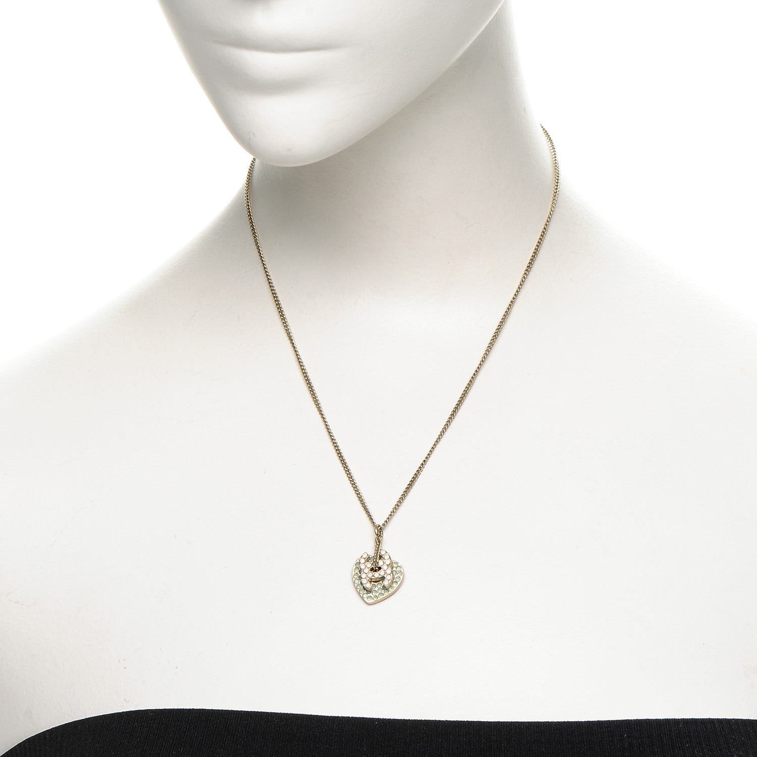 Chanel Crystal CC Heart Pendant Necklace Light Gold 2 of 5