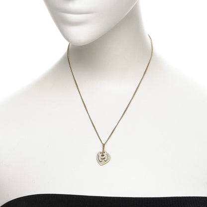 Chanel Crystal CC Heart Pendant Necklace Light Gold 2 of 5