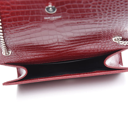 Saint Laurent Calfskin Crocodile Embossed Medium Classic Monogram Kate Tassel Satchel Dark Red 5 of 9