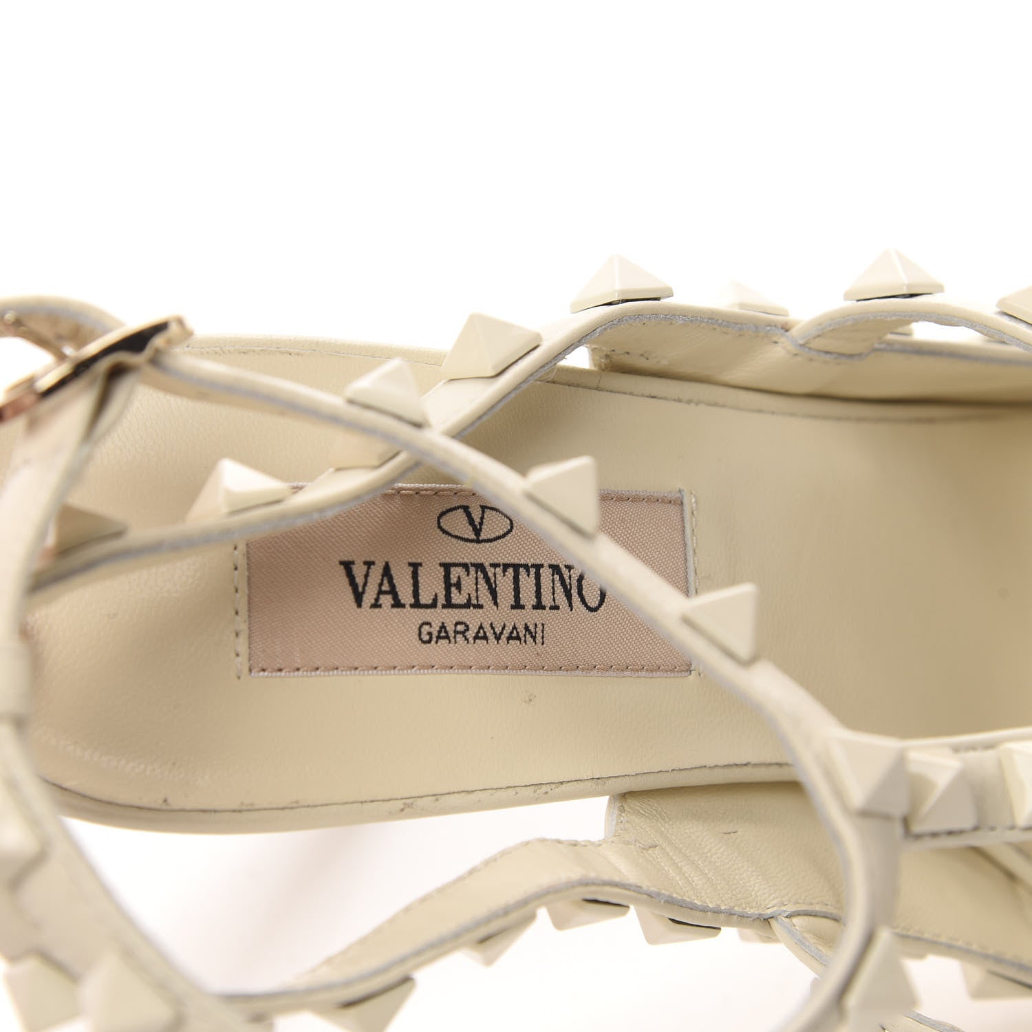 Valentino Garavani Calfskin Lacquered Monochrome Rockstud Ankle Strap 100mm Pumps 36.5 Ivory 8 of 10