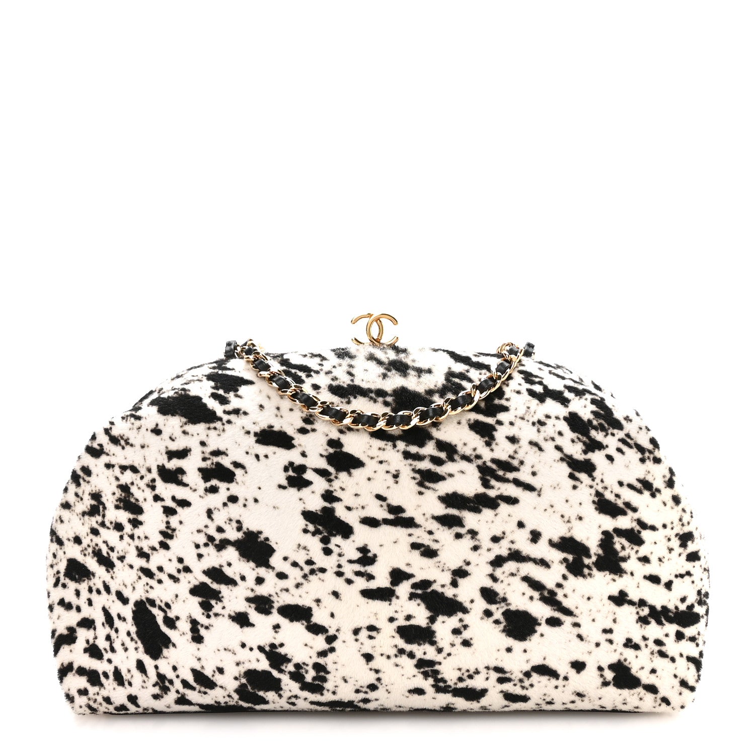 Chanel Lambskin Pony Hair Printed Clutch With Chain Black White 1 of 11