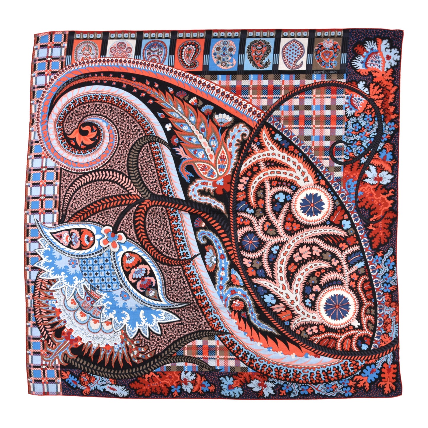 Cashmere Silk Paisley Blossom Shawl 140 Corail Bleu Rose Pale