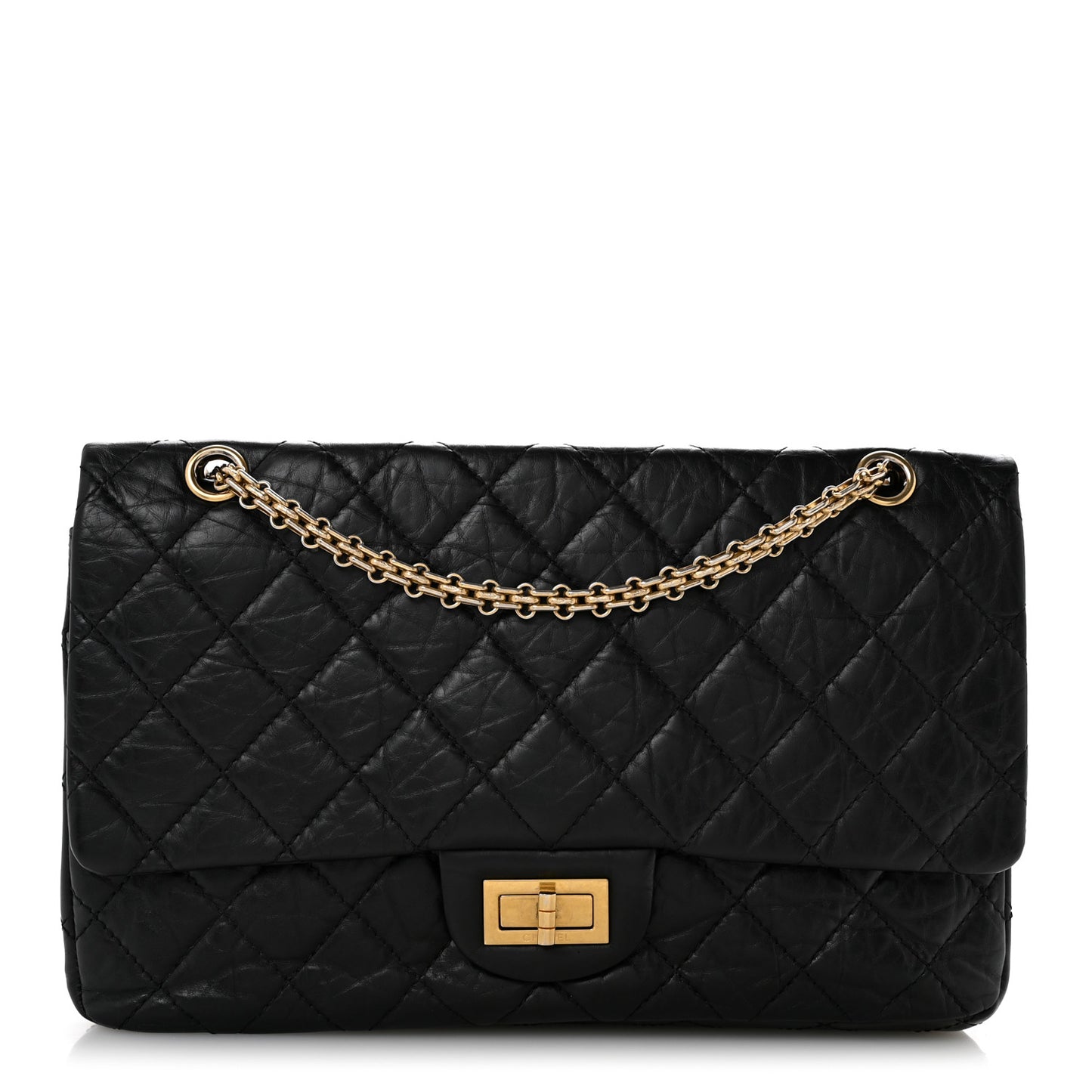 Aged Calfskin Quilted 2.55 Reissue 227 Flap Black