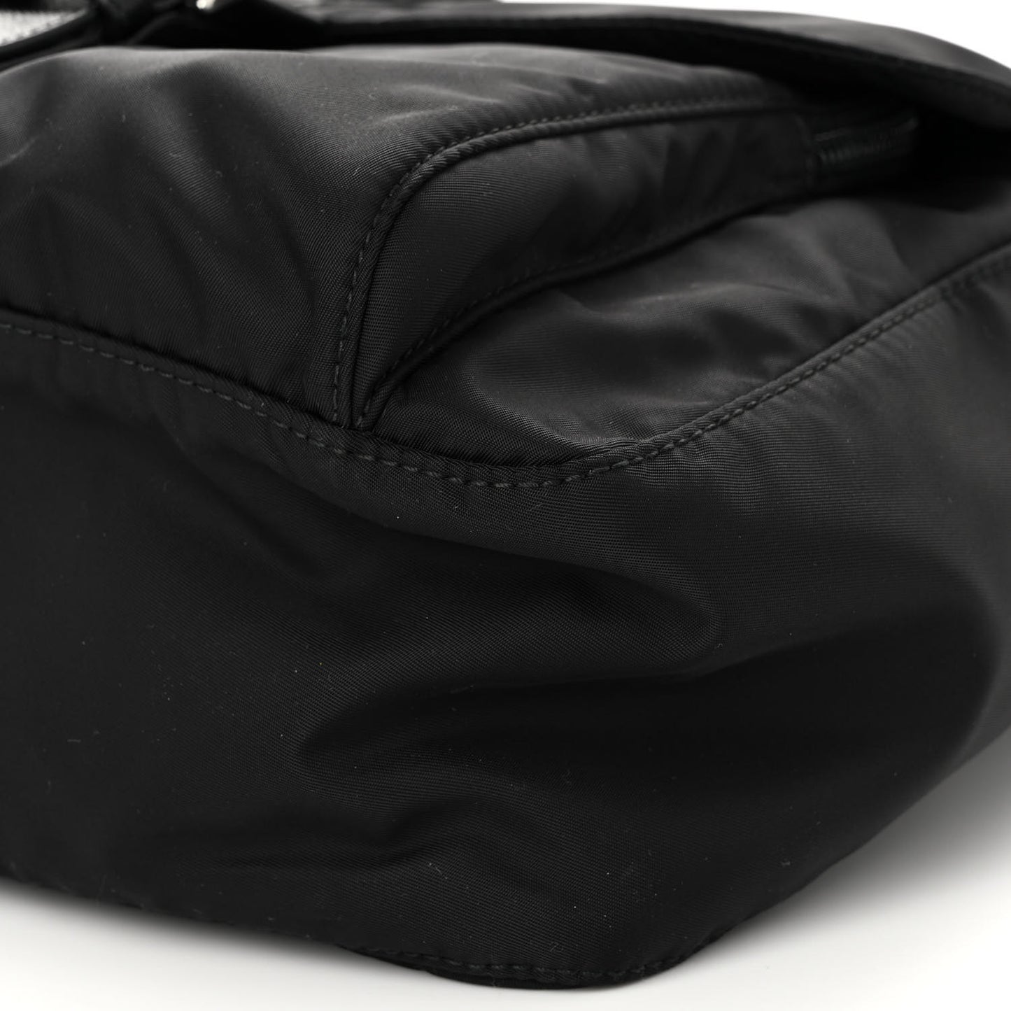 Re-Nylon Vela Saffiano Pocket Single Buckle Messenger Shoulder Bag Black
