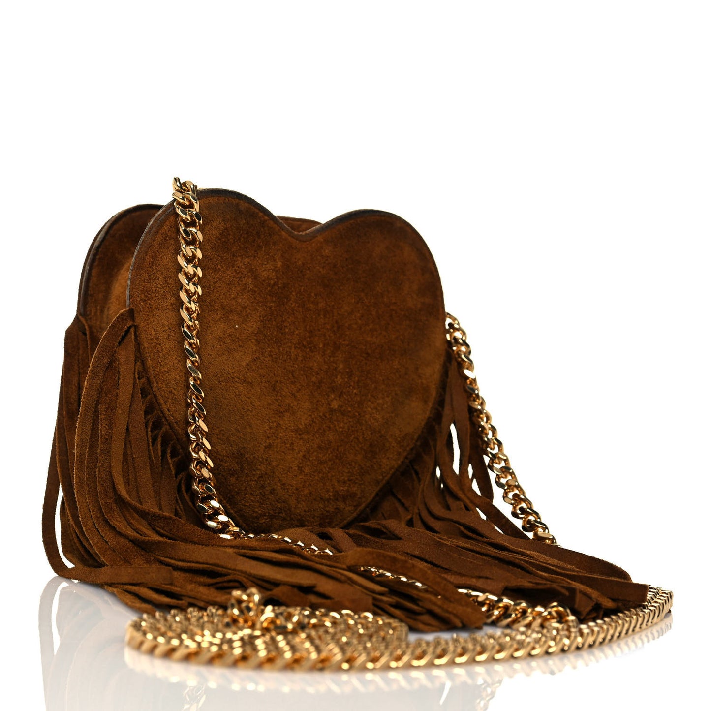 Suede Fringe Small Monogram Love Shoulder Bag Brown