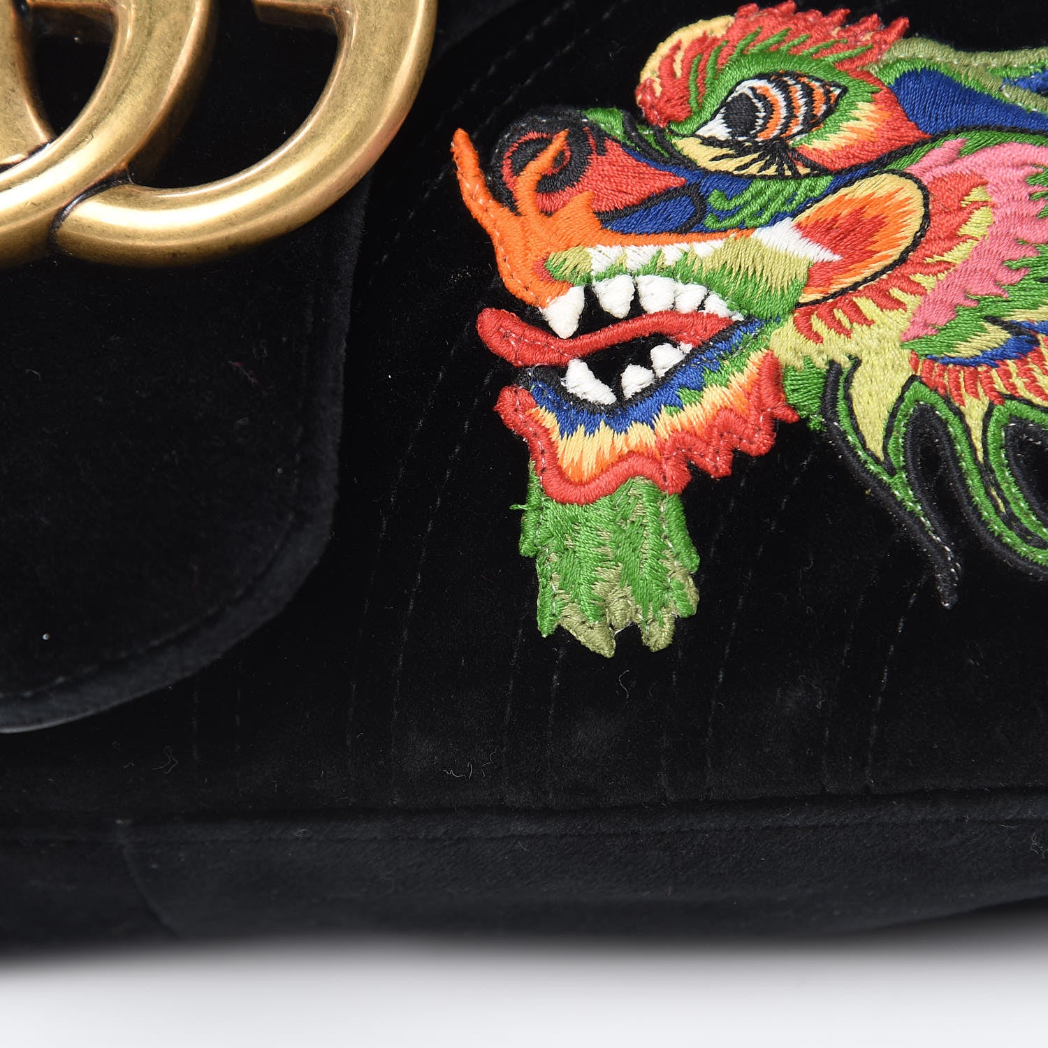 Gucci Velvet Matelasse Dragon Embroidered Medium GG Marmont Shoulder Bag Black 12 of 13