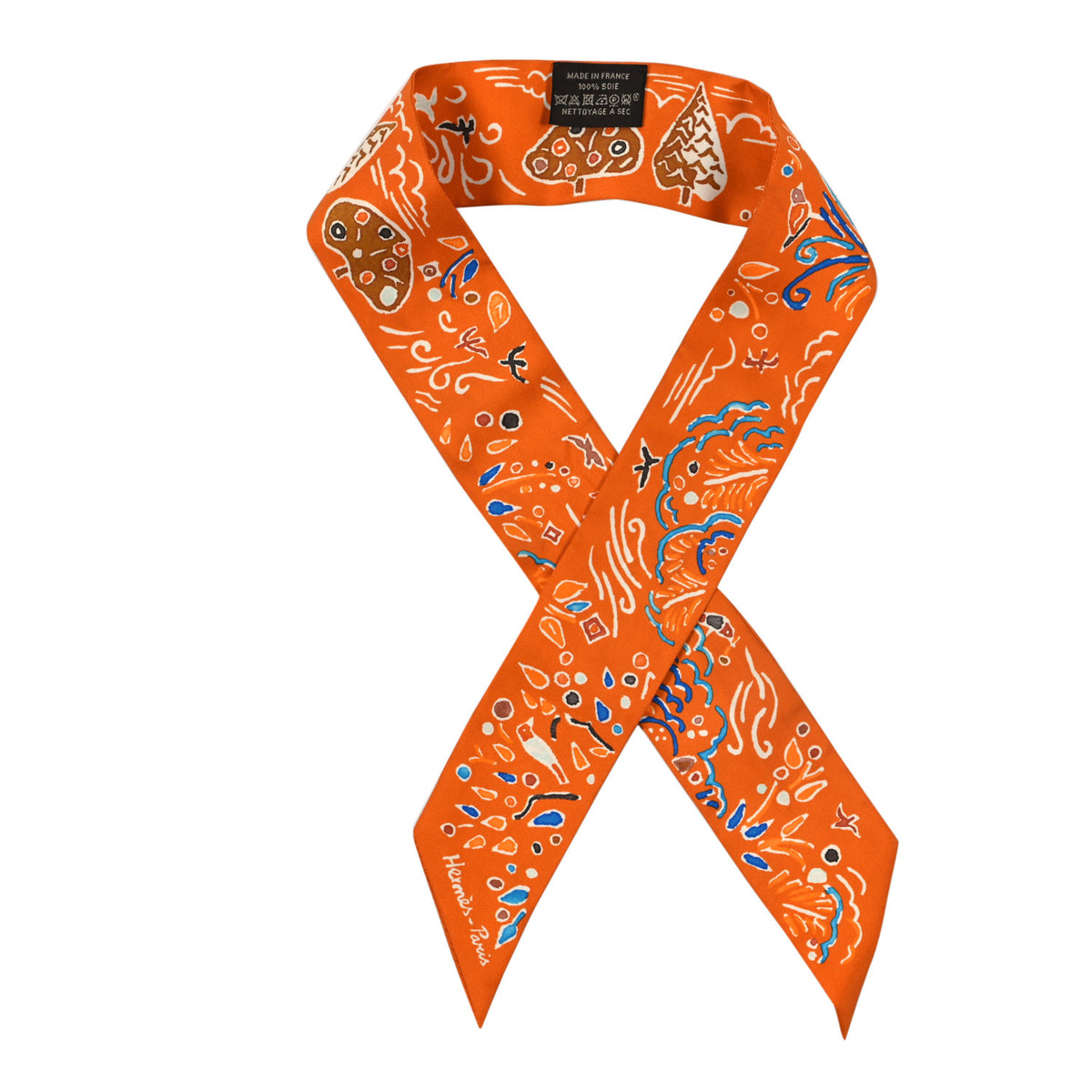 Hermes Silk Isola Di Primavera Twilly Potiron Bleu Tabac 1 of 3