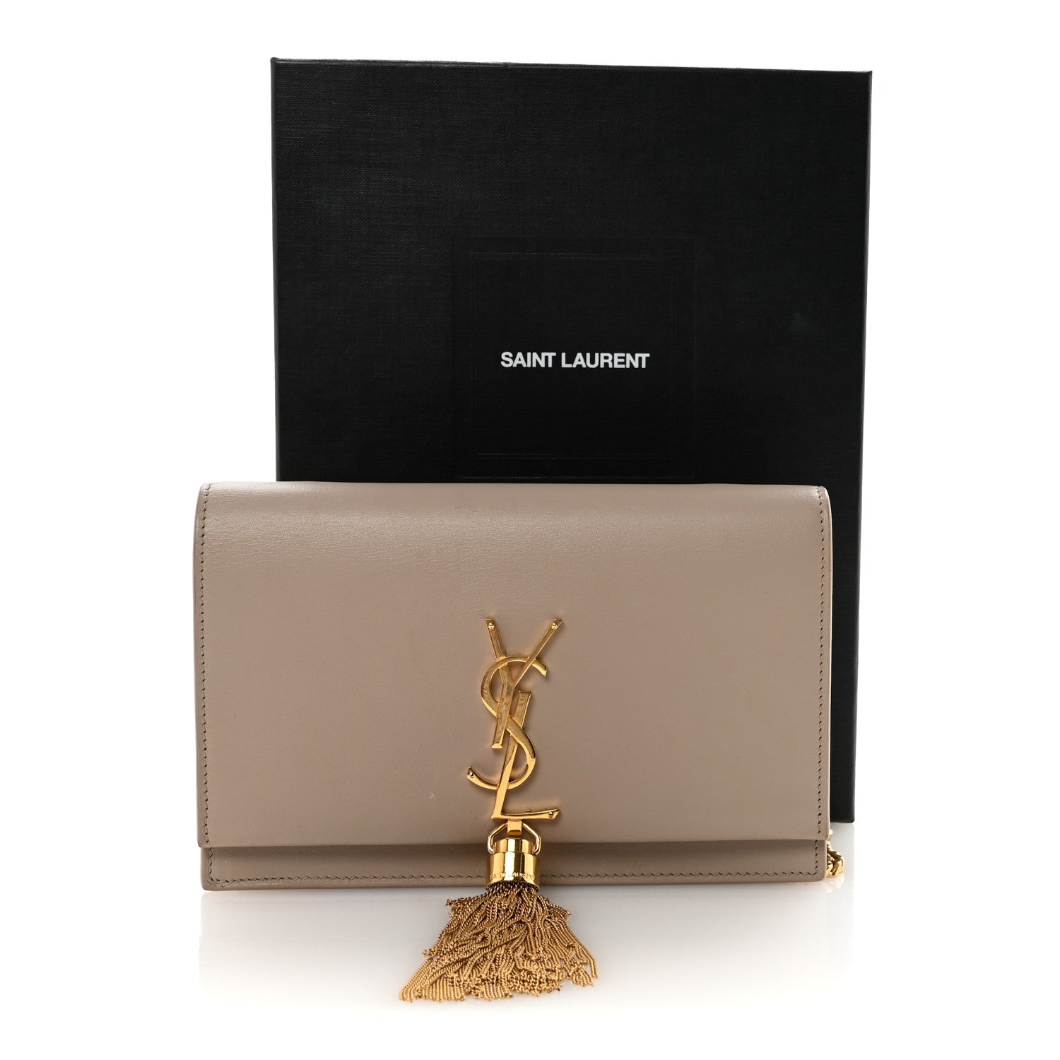 Saint Laurent Smooth Calfskin Classic Monogram Kate Tassel Chain Wallet Dark Beige 10 of 10