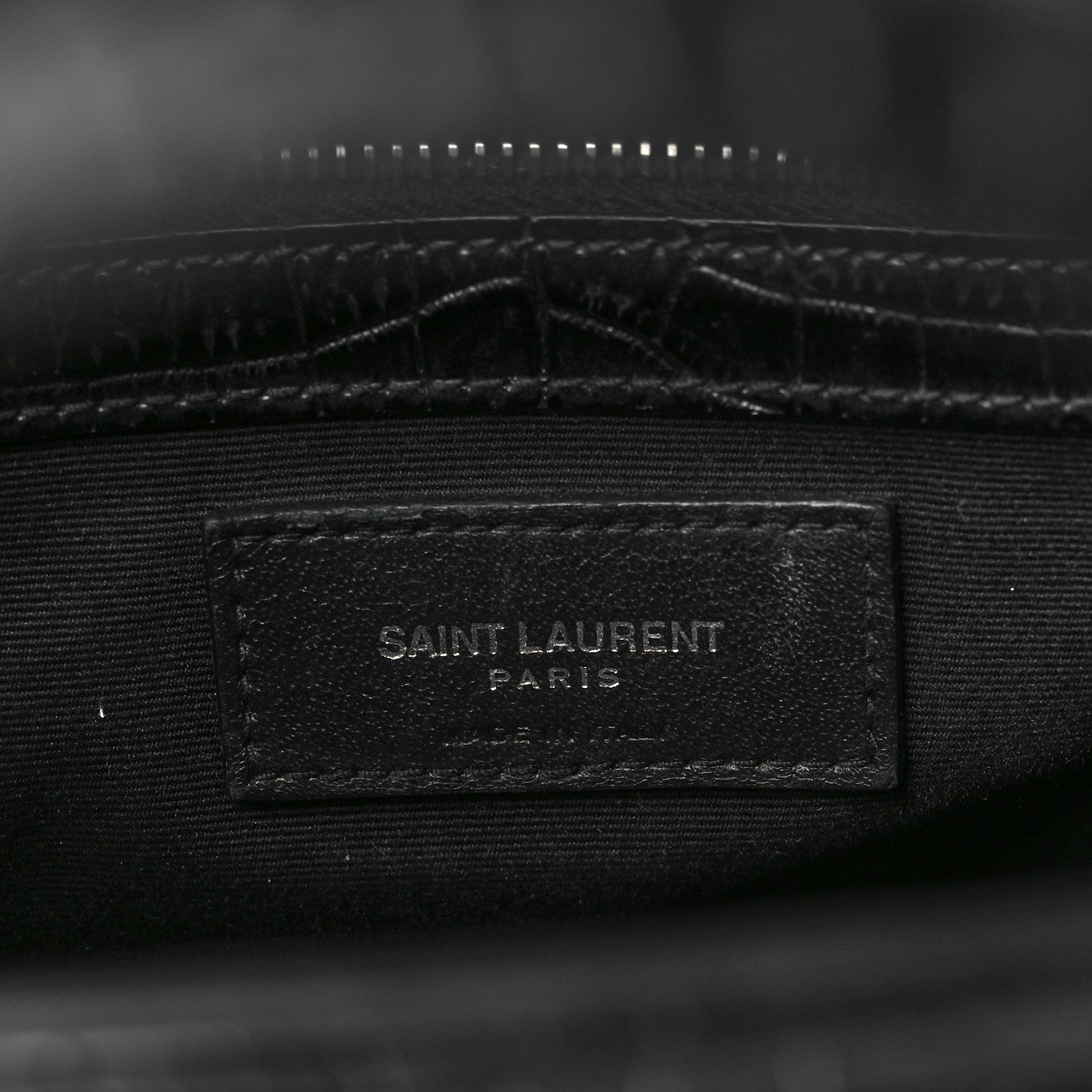 Saint Laurent Shiny Calfskin Crocodile Embossed Small Manhattan Shopper Tote Black 6 of 9