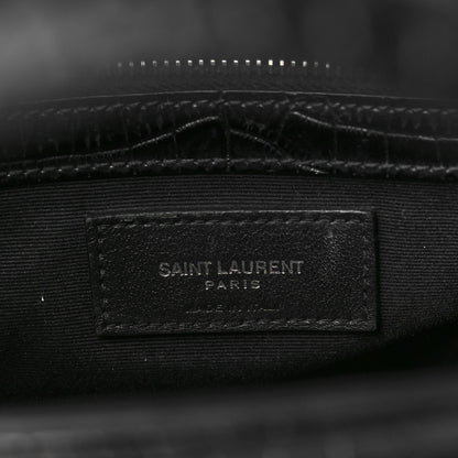 Saint Laurent Shiny Calfskin Crocodile Embossed Small Manhattan Shopper Tote Black 6 of 9