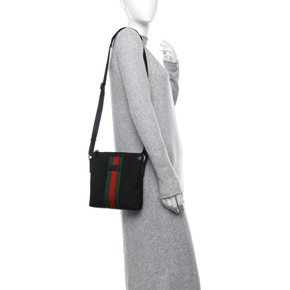Gucci Techno Canvas Selleria Calfskin Web Small Flat Messenger Bag Black 2 of 10