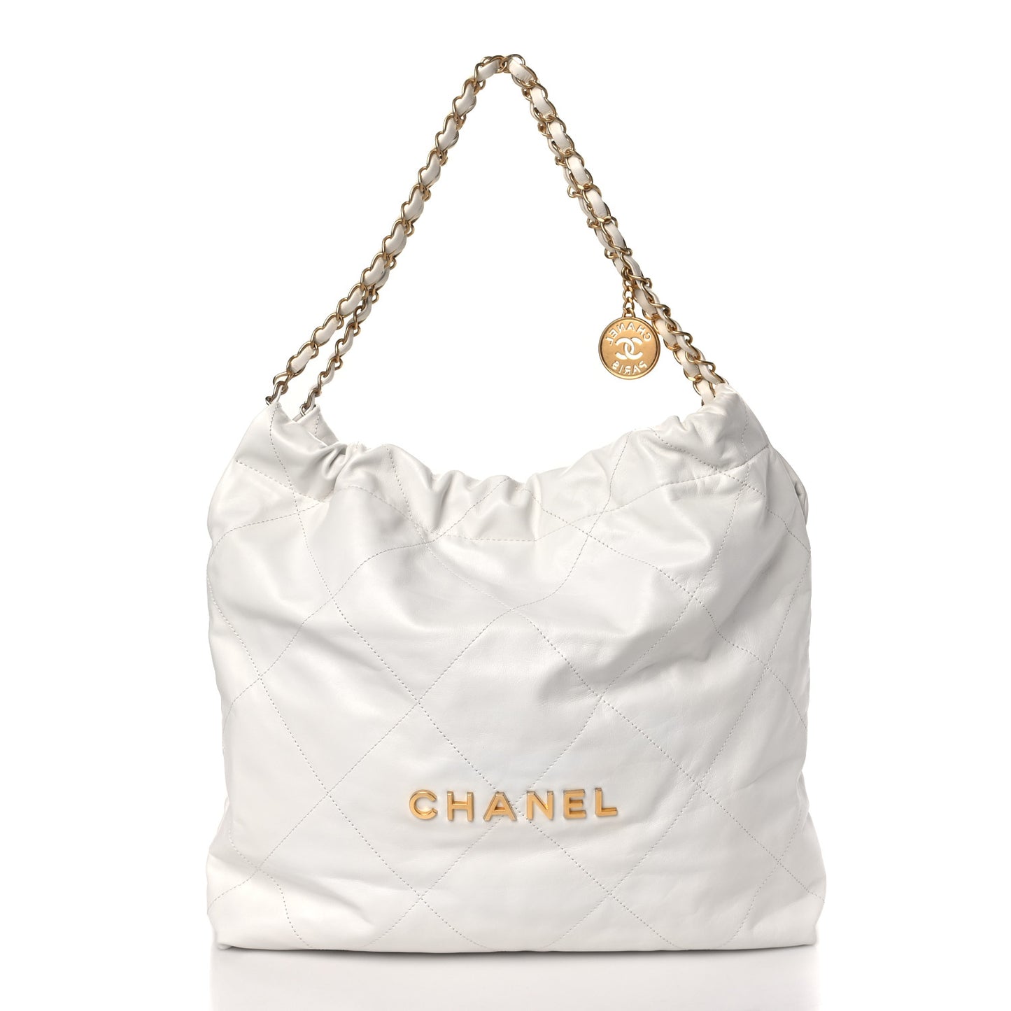 Shiny Calfskin Quilted Chanel 22 White