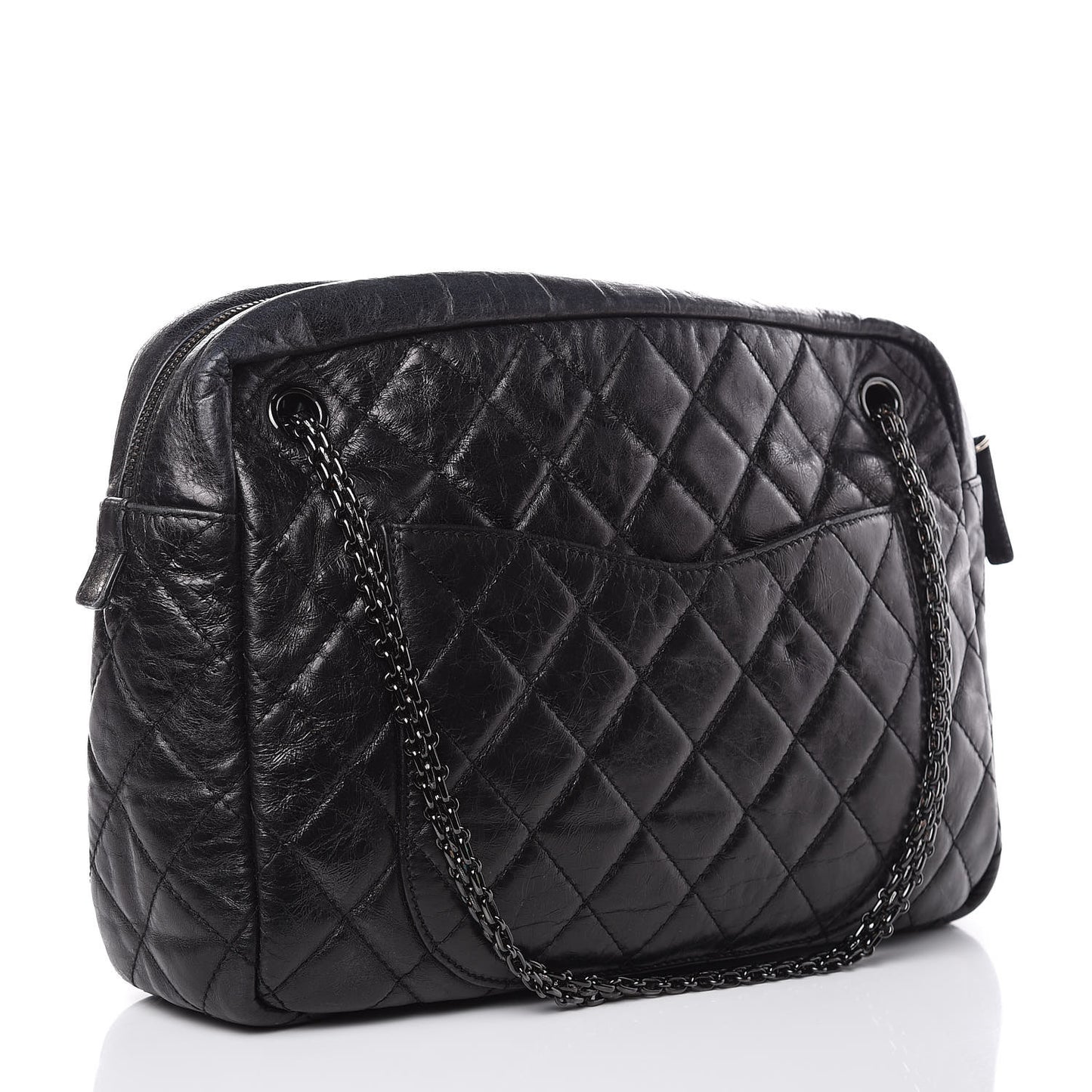 Metallic Aged Calfskin Quilted Large Reissue Camera Case Black