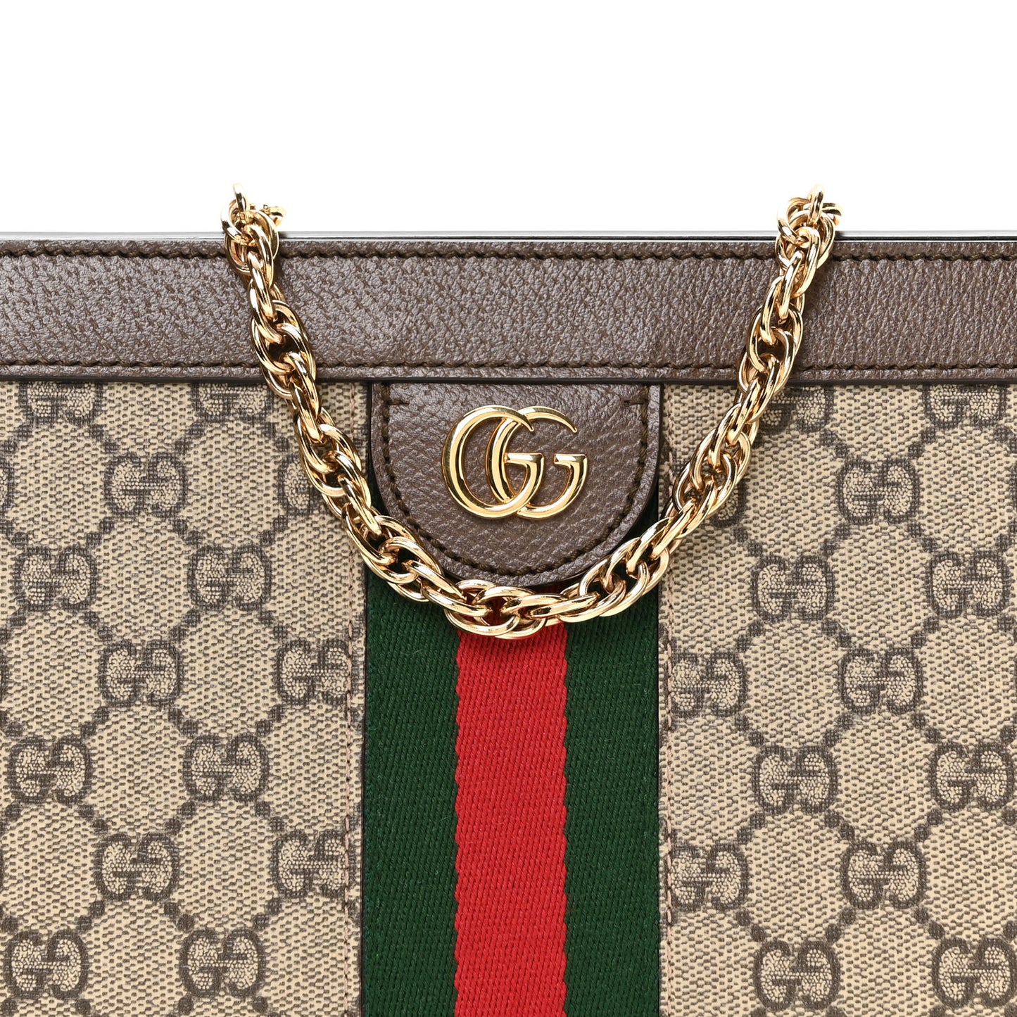 GG Supreme Monogram Web Small Ophidia Chain Shoulder Bag Brown