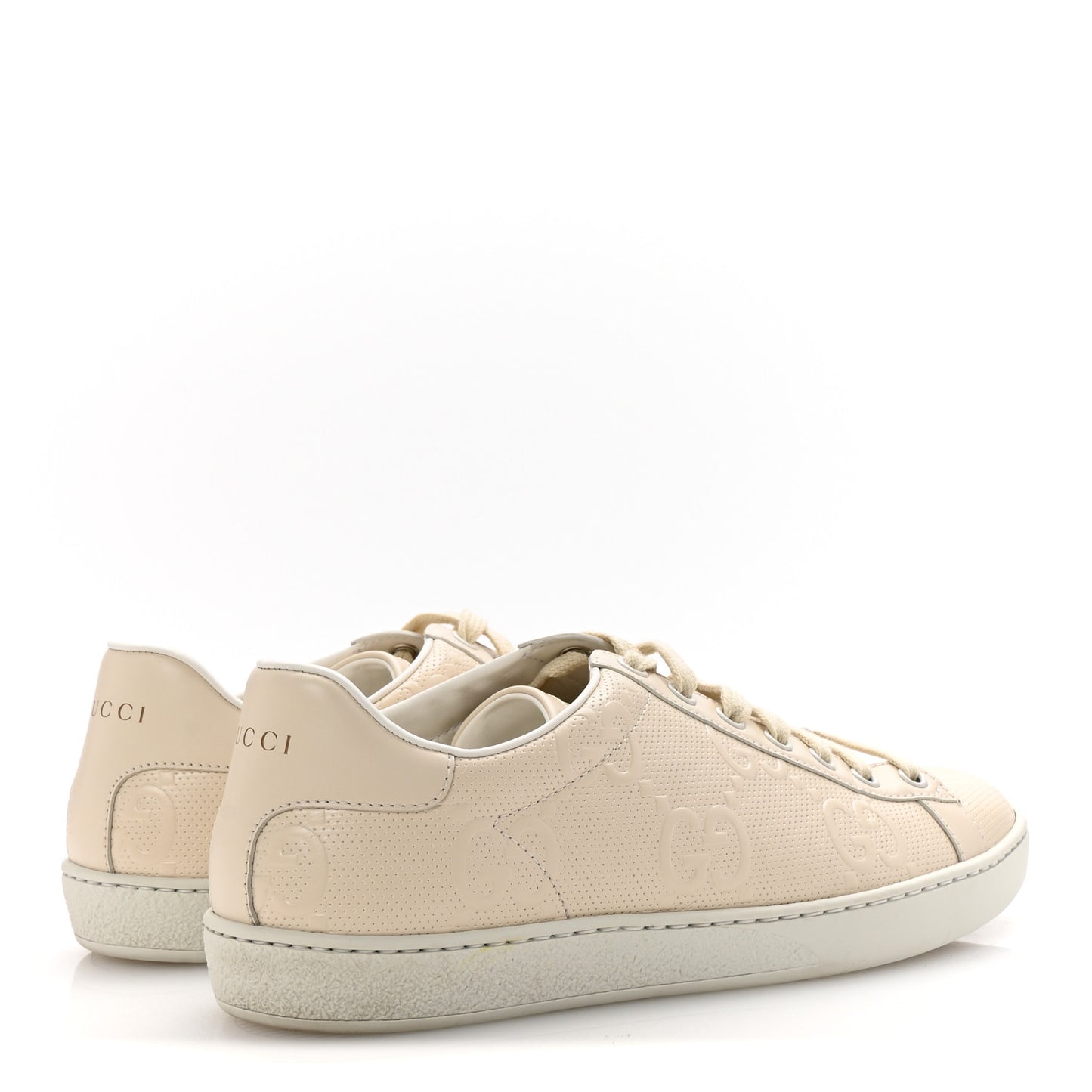 Calfskin GG Tennis Embossed Womens Ace Sneakers 39 Mystic White