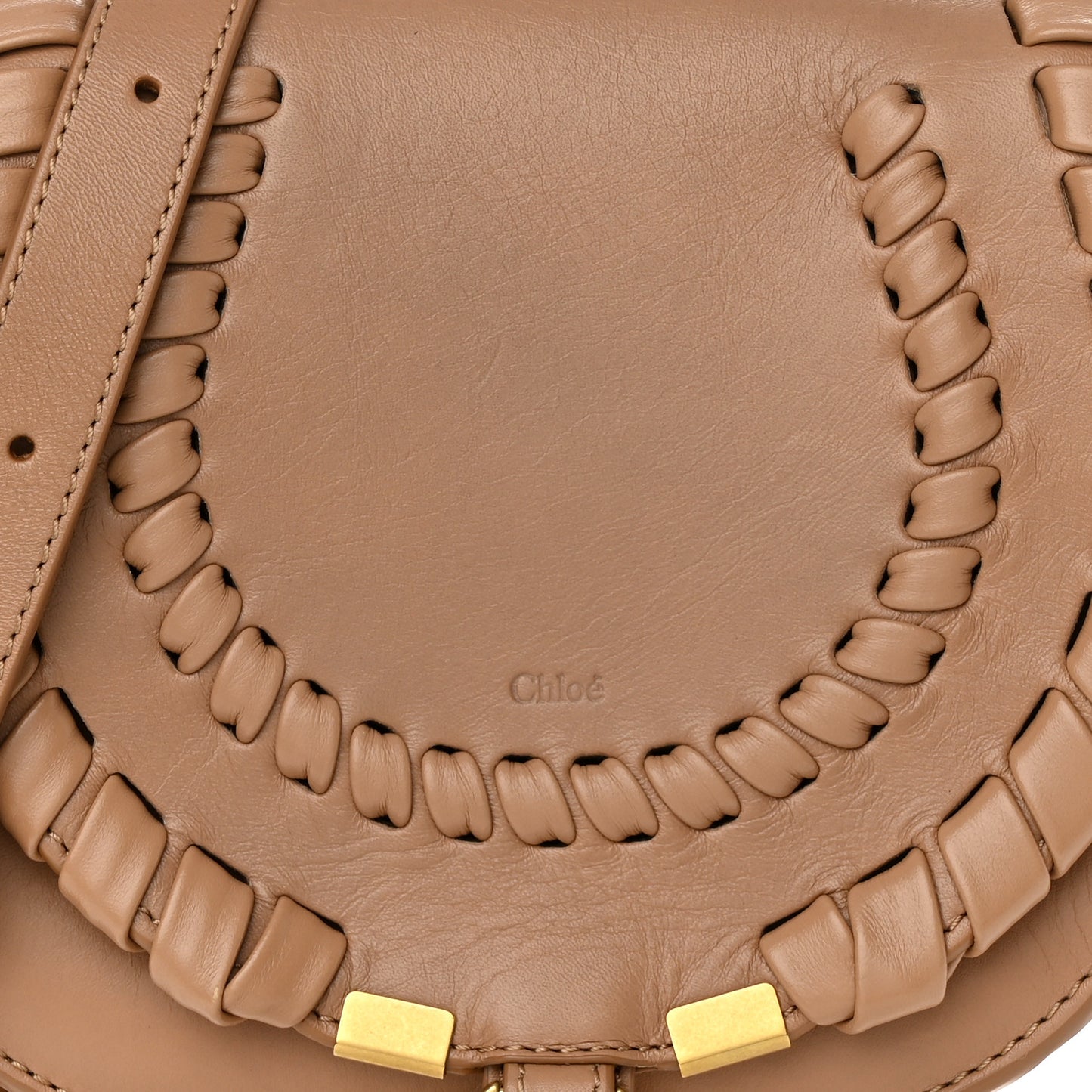 Calfskin Whipstitch Mini Marcie Round Crossbody Bag Light Tan