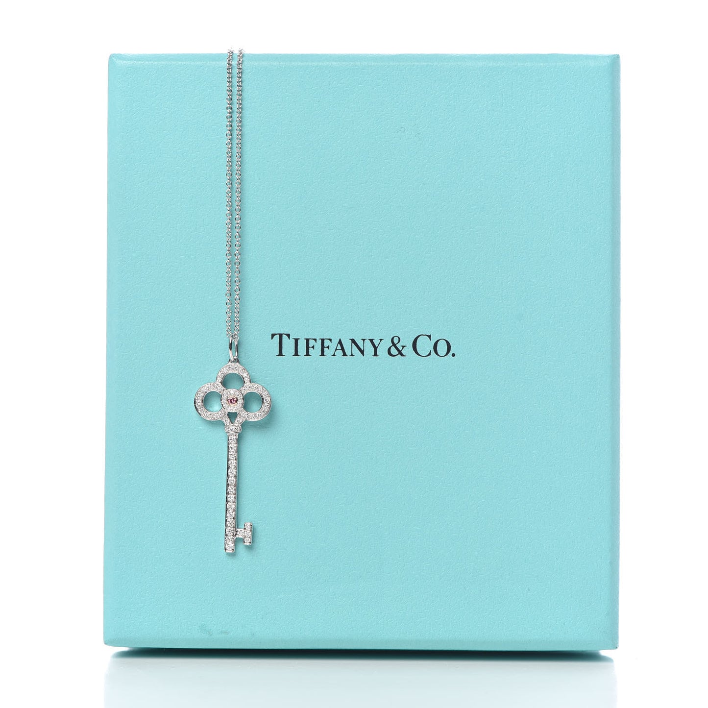 Platinum 18K Rose White Gold Fancy Pink Diamond Crown Key Pendant Necklace