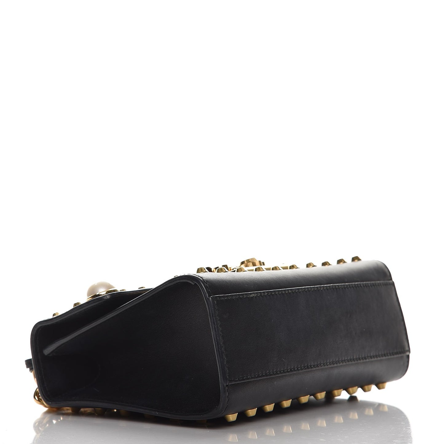 Calfskin Studded Small Padlock Shoulder Bag Black