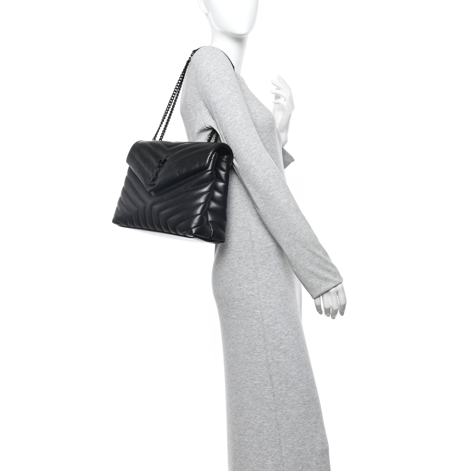 Saint Laurent Calfskin Y Quilted Monogram Monochrome Medium Loulou Chain Satchel Black 2 of 10