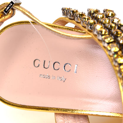 Gucci Nappa Silk Crystal Bertie High Heel Sandals 38.5 Gold 10 of 11