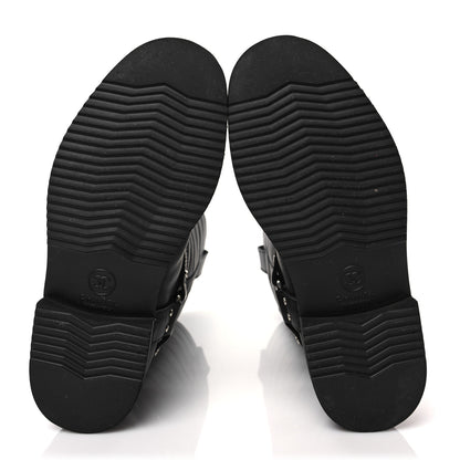 Chanel Oily Calfskin Star Quilted Biker Boots 36.5 Black 6 of 7