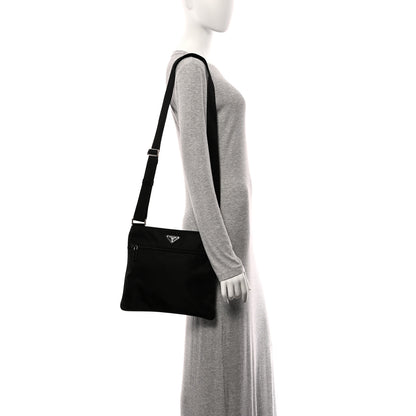 Prada Tessuto Nylon Saffiano Flat Messenger Bag Black 2 of 11