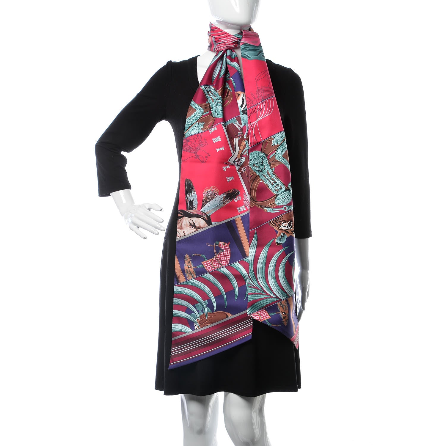Hermes Silk Carre En Carres Maxi Twilly Rose Indien Bordeaux Vert 2 of 5