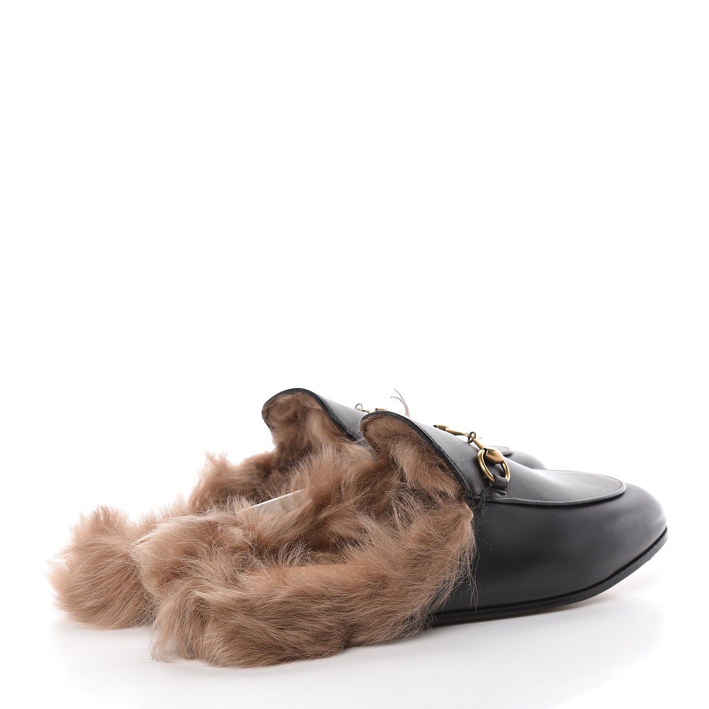 Calfskin Fur Womens Princetown Slippers 38.5 Black