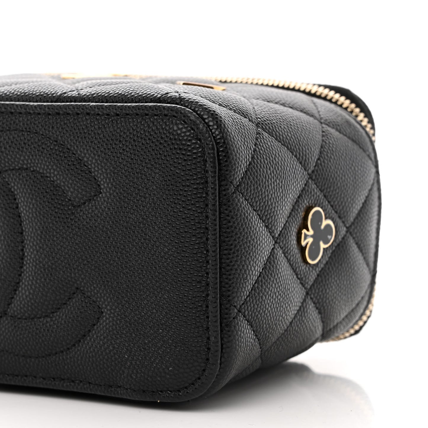Caviar Quilted Enamel Coco Casino Small Vanity Case With Chain Black