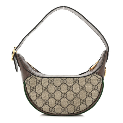 Gucci GG Supreme Monogram Textured Calfskin Web Mini Ophidia Half Moon Hobo Beige Ebony New Acero 1 of 9