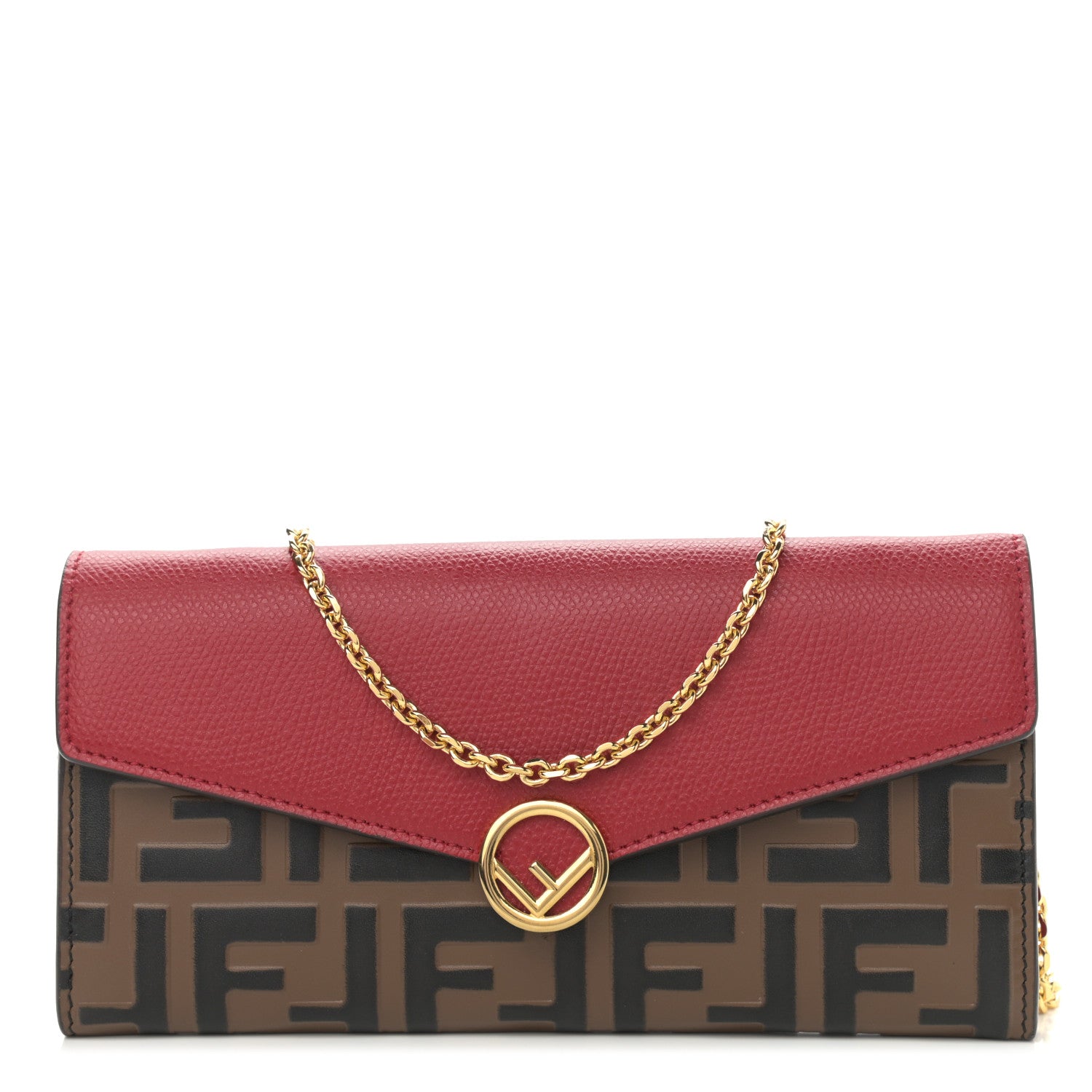 Fendi Vitello Cruise F is Fendi Bi-Color FF 1974 Embossed Continental Envelope Wallet On Chain Maya Black Fragola 1 of 10
