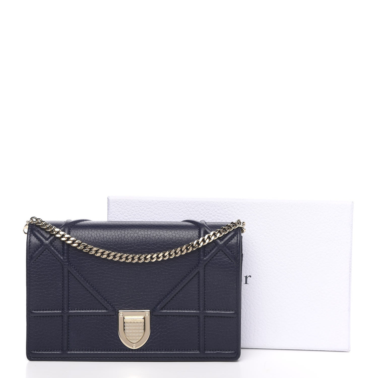 Christian Dior Grained Calfskin Diorama Wallet on Chain Pouch Indigo 10 of 10