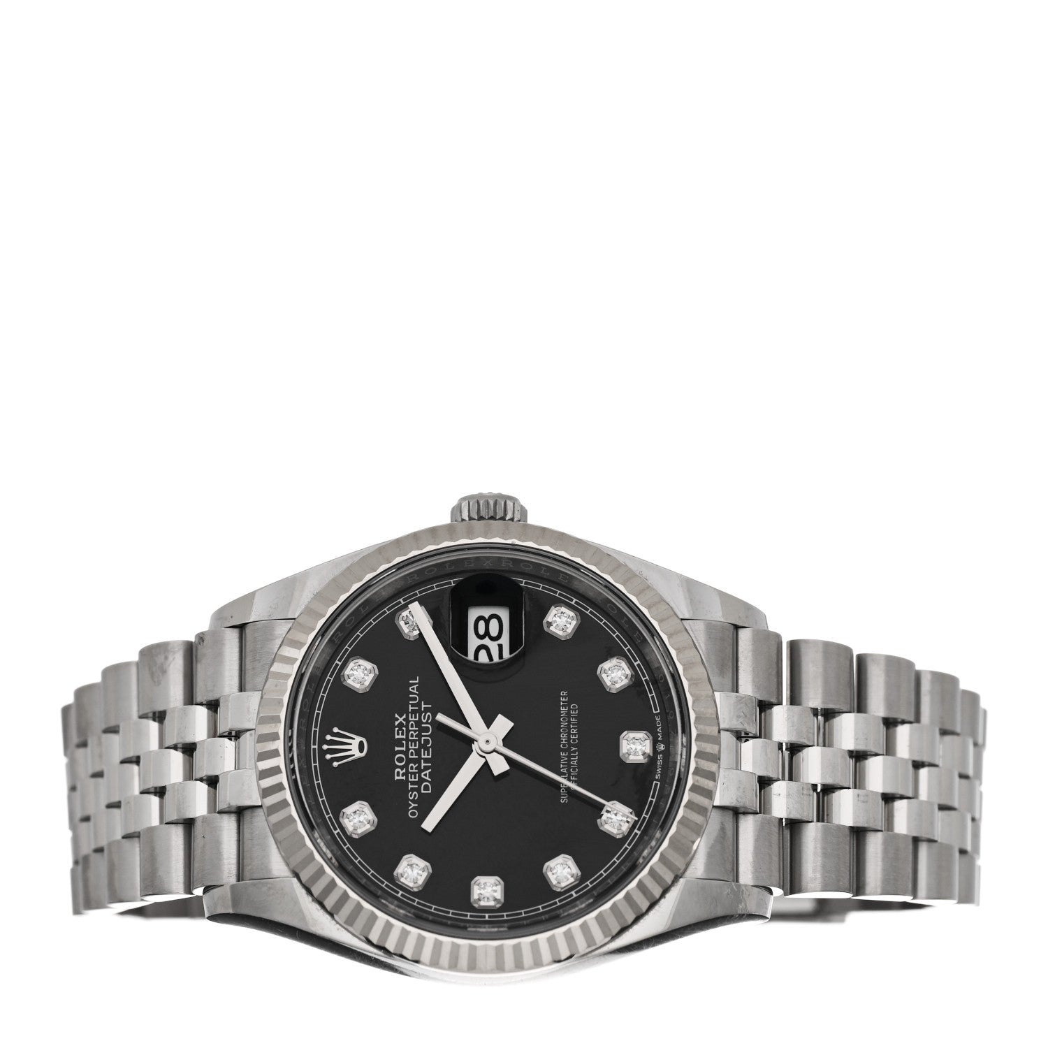 Rolex Stainless Steel 18K White Gold Diamond 36mm Oyster Perpetual Datejust Watch Black 126234 2 of 5