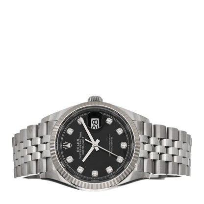 Rolex Stainless Steel 18K White Gold Diamond 36mm Oyster Perpetual Datejust Watch Black 126234 2 of 5