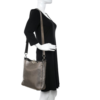 Valentino Garavani Metallic Pebbled Calfskin Large Rockstud Flip-Lock Messenger Bag Sasso 2 of 10