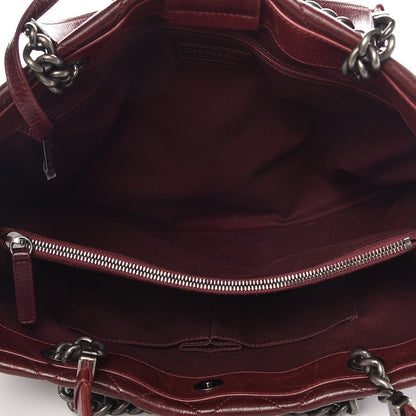 Chanel Glazed Calfskin Quilted Large Nameplate Shopping Tote Burgundy 5 of 11
