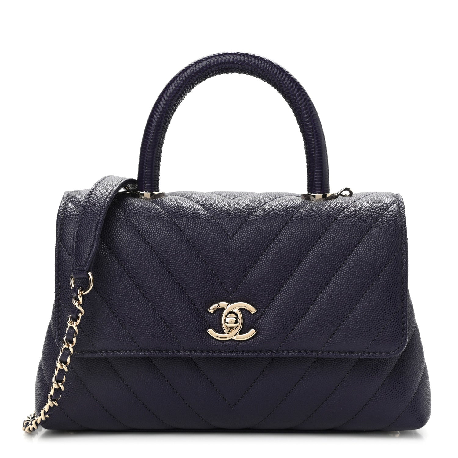 Chanel Caviar Lizard Embossed Chevron Quilted Mini Coco Handle Flap Purple 1 of 11