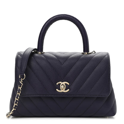 Chanel Caviar Lizard Embossed Chevron Quilted Mini Coco Handle Flap Purple 1 of 11