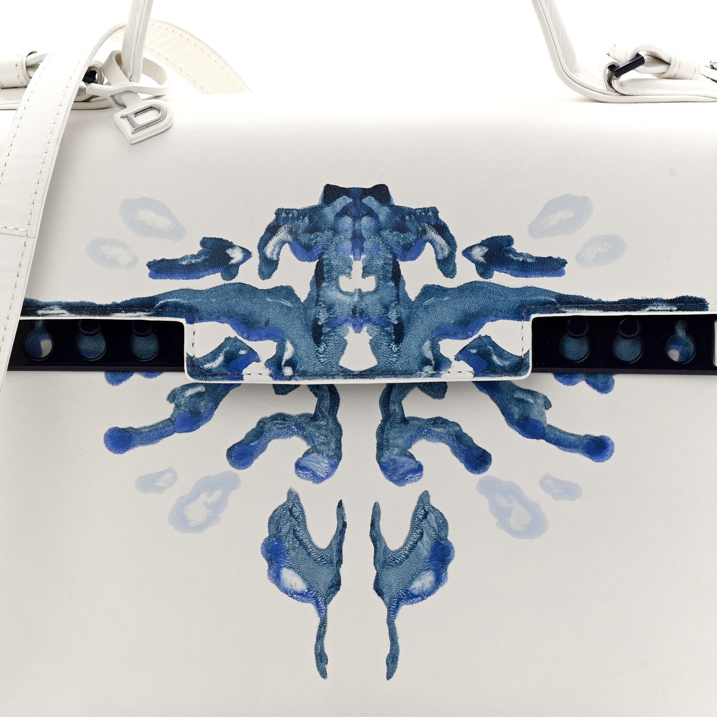 Box Calfskin Ink Blot MM Tempete Satchel Ivory Blue