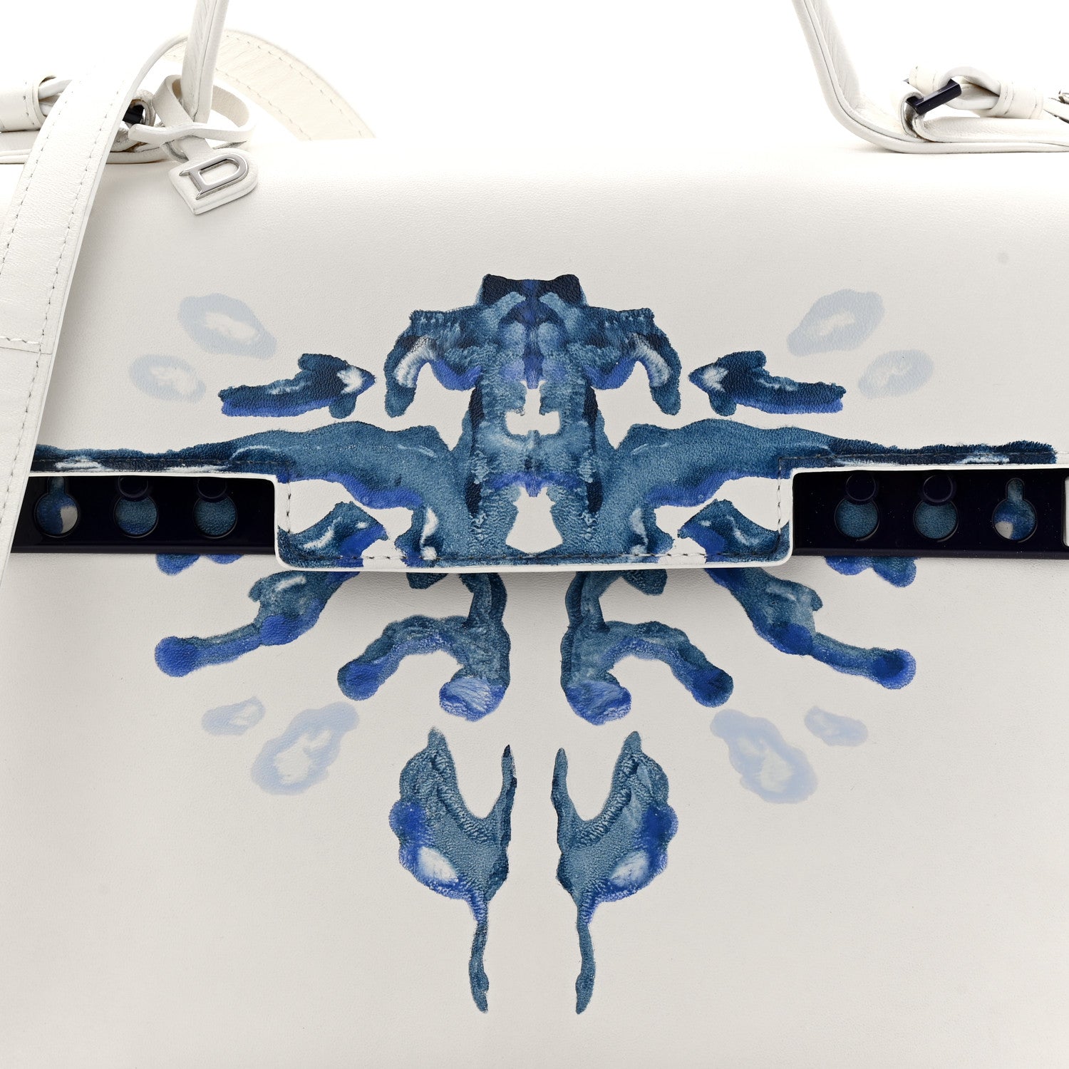Delvaux Box Calfskin Ink Blot MM Tempete Satchel Ivory Blue 9 of 11